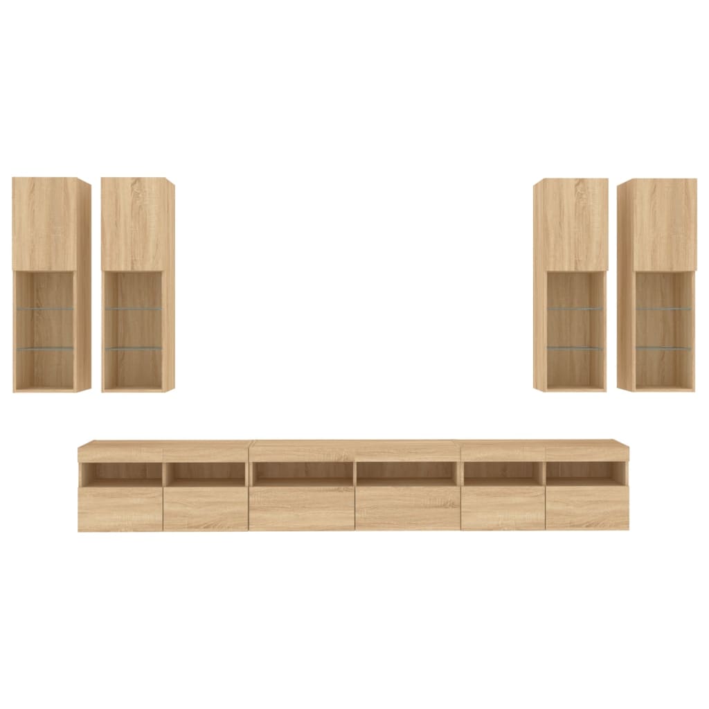 7 Piece TV Wall Cabinet Set with LED Lights Sonoma Oak