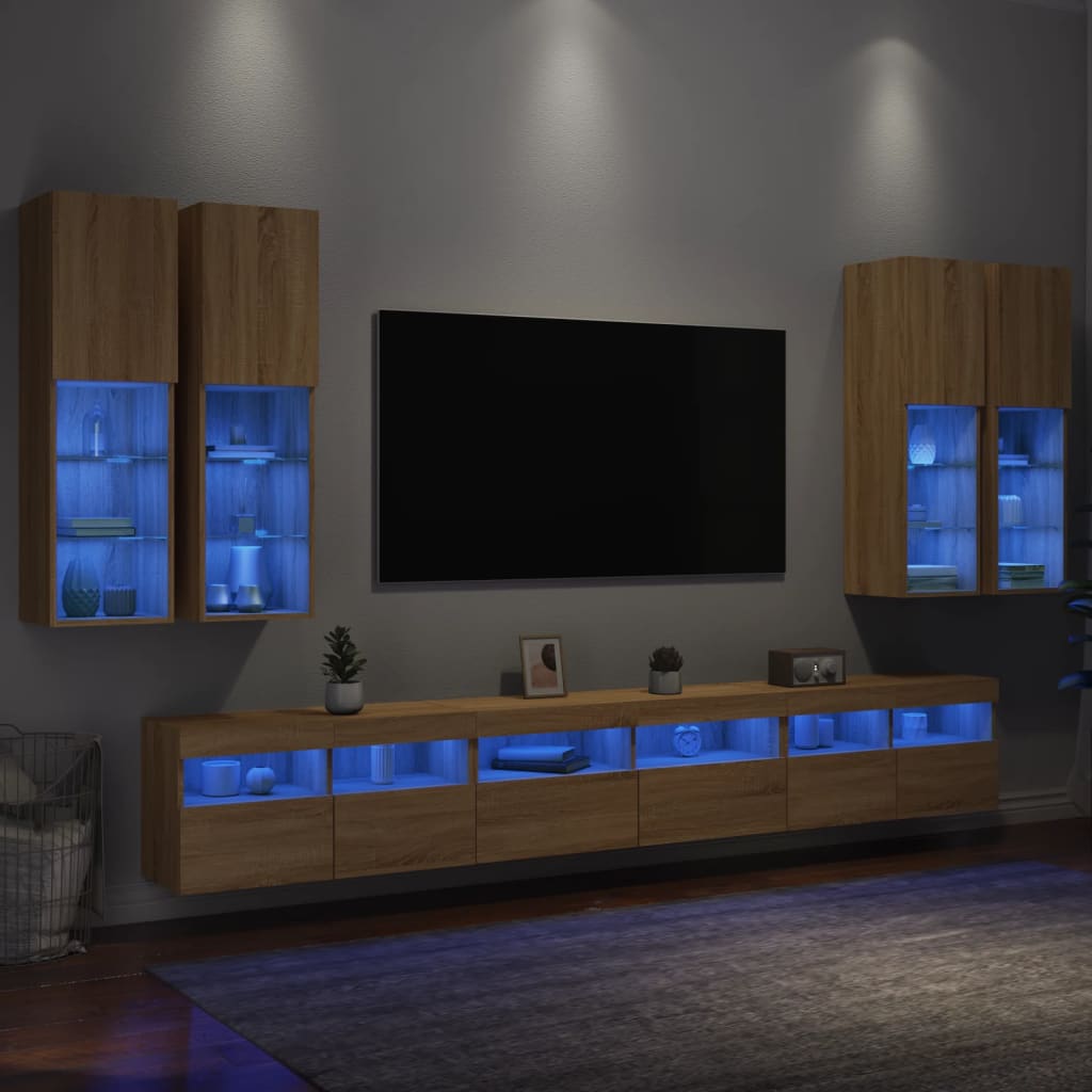 7 Piece TV Wall Cabinet Set with LED Lights Sonoma Oak