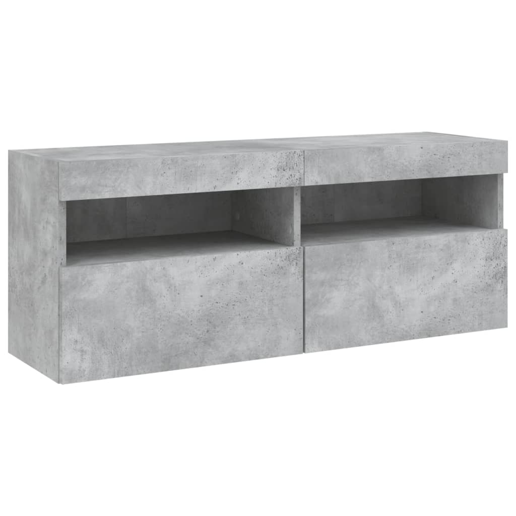 7 Piece TV Wall Cabinet Set with LED Lights Concrete Grey