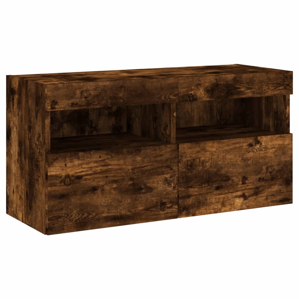 7 Piece TV Wall Cabinet Set with LED Lights Smoked Oak