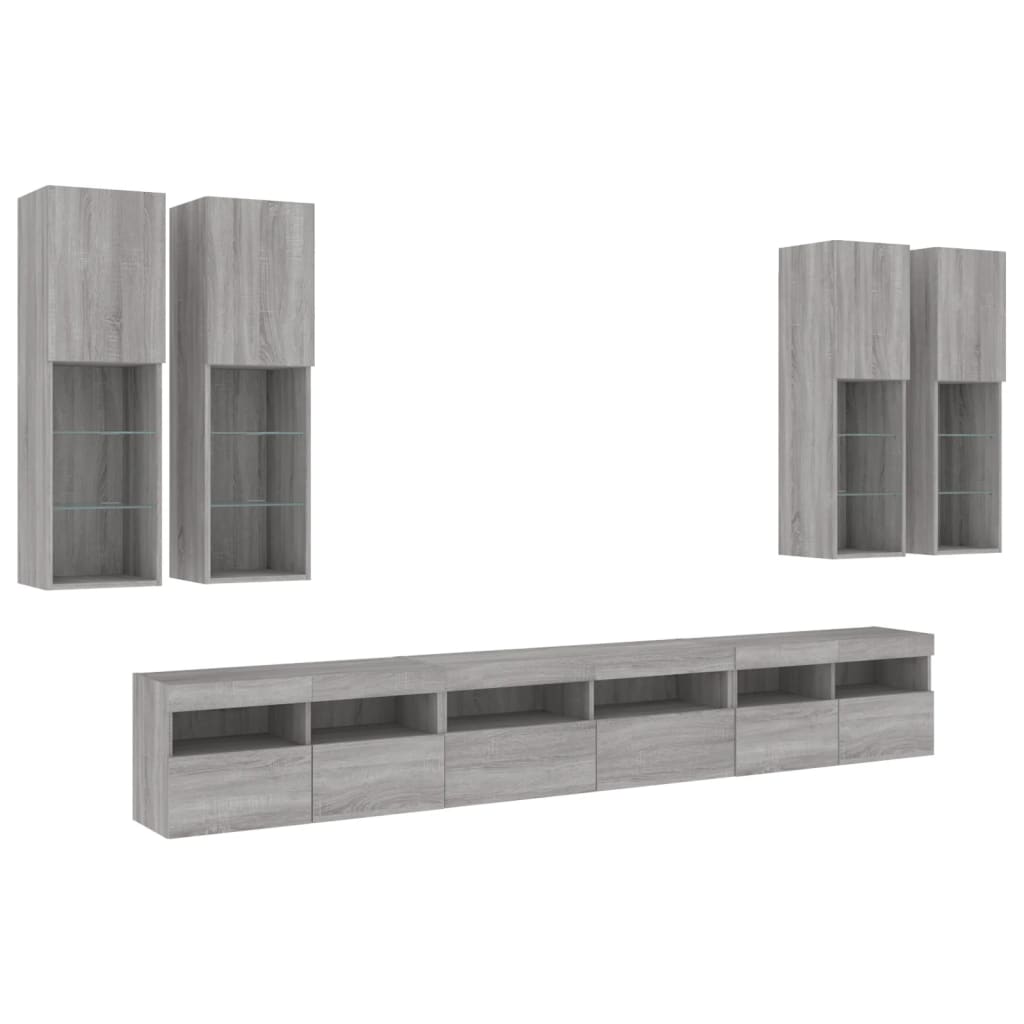 7 Piece TV Wall Cabinet Set with LED Lights Grey Sonoma