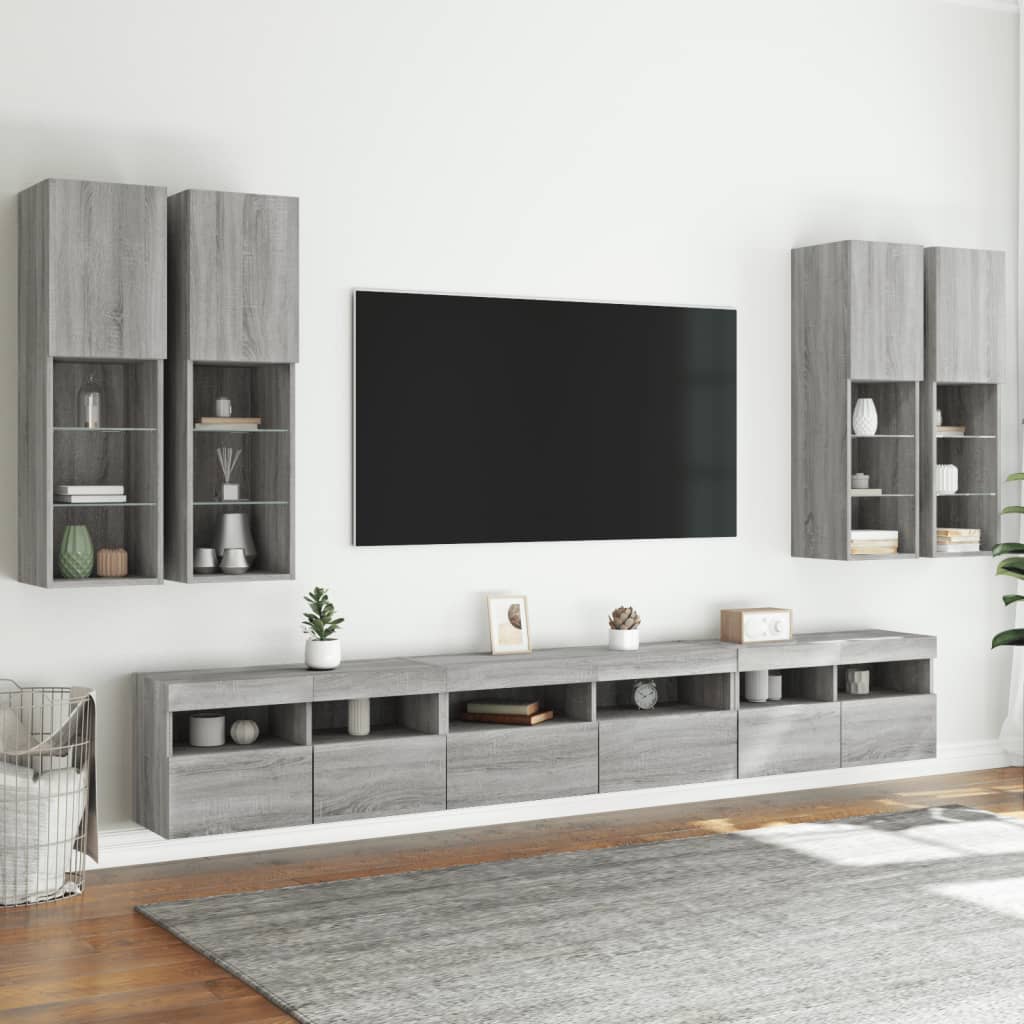 7 Piece TV Wall Cabinet Set with LED Lights Grey Sonoma