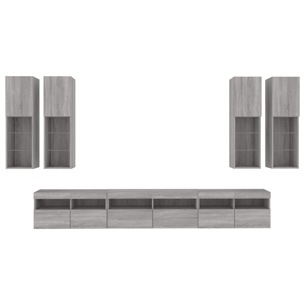 7 Piece TV Wall Cabinet Set with LED Lights Grey Sonoma