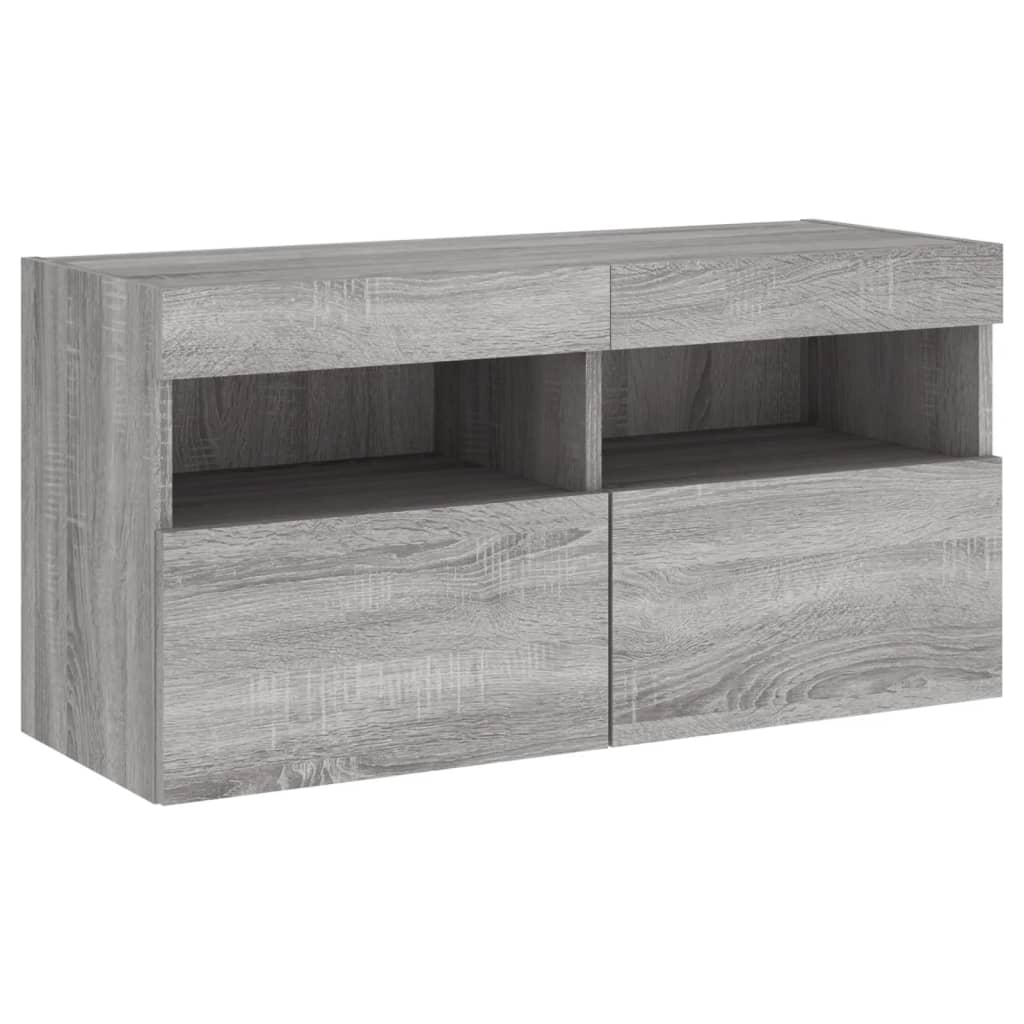 7 Piece TV Wall Cabinet Set with LED Lights Grey Sonoma