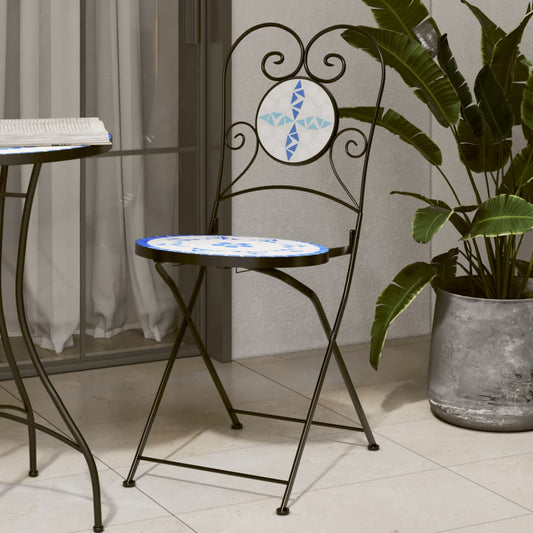 Folding Chairs 2 pcs Blue and White Ceramic