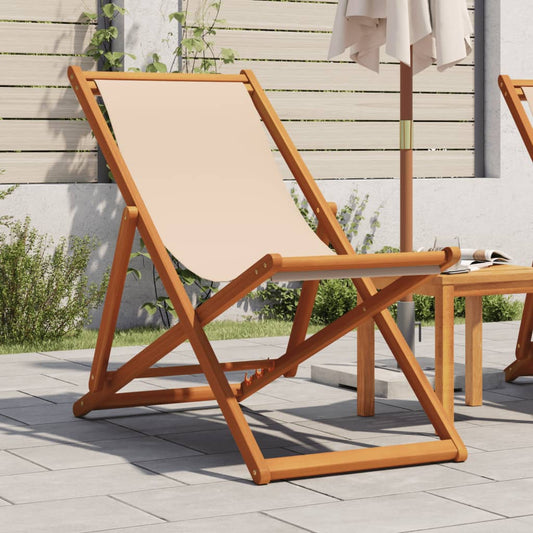Folding Chair Beige Solid Wood Eucalyptus and Fabric