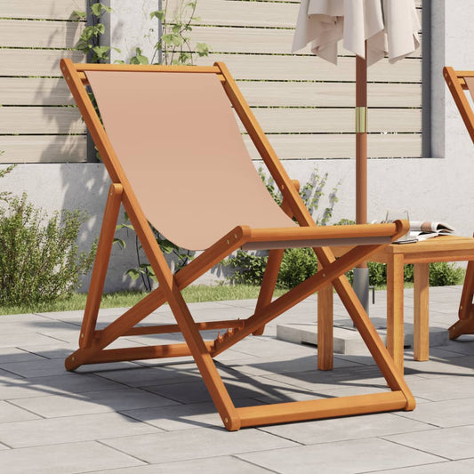 Folding Chair Taupe Solid Wood Eucalyptus and Fabric