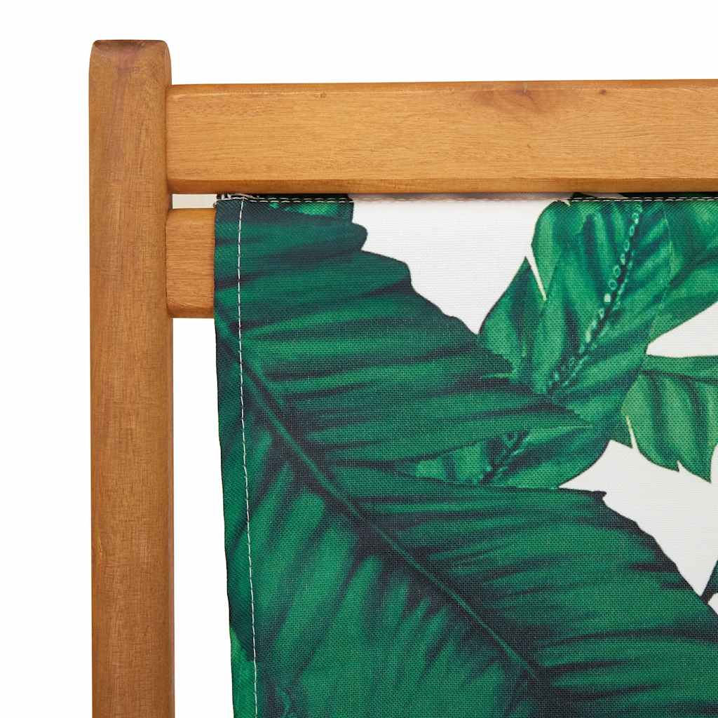 Folding Beach Chair Leaf Pattern Solid Wood Eucalyptus and Fabric