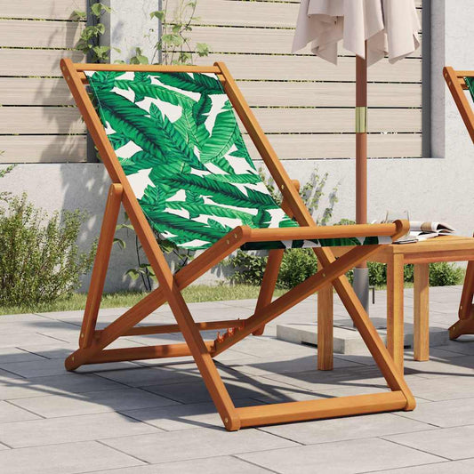 Folding Chair Leaf Pattern Solid Wood Eucalyptus and Fabric