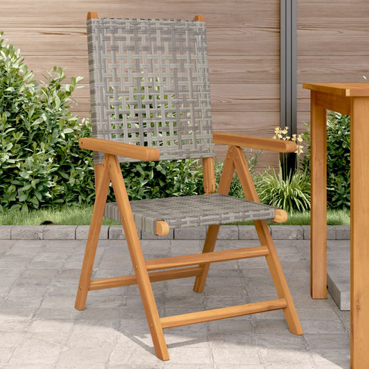 Folding Chairs 2 pcs Grey Solid Wood Acacia and Poly Rattan