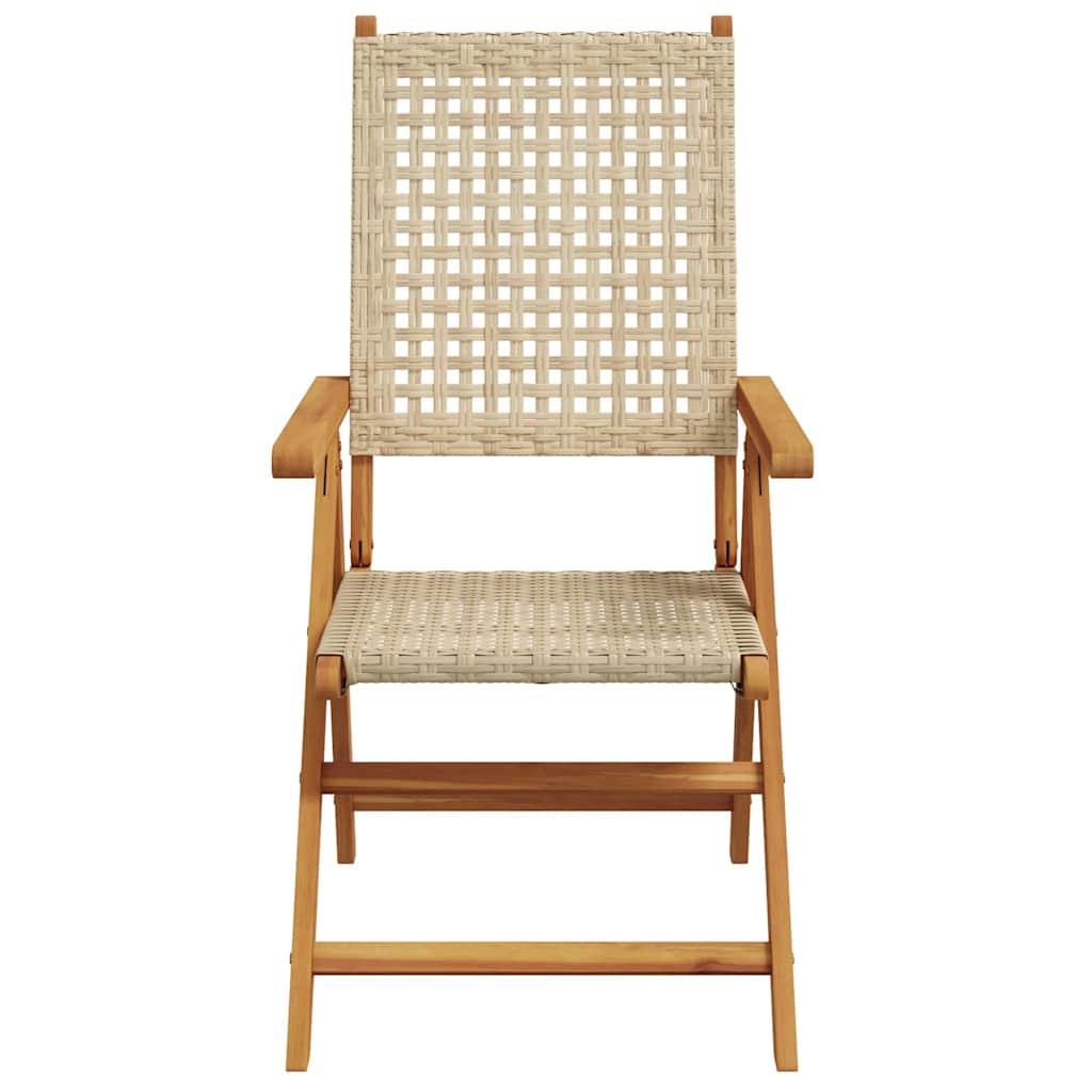 Folding Chairs 2 pcs Beige Solid Wood Acacia and Poly Rattan