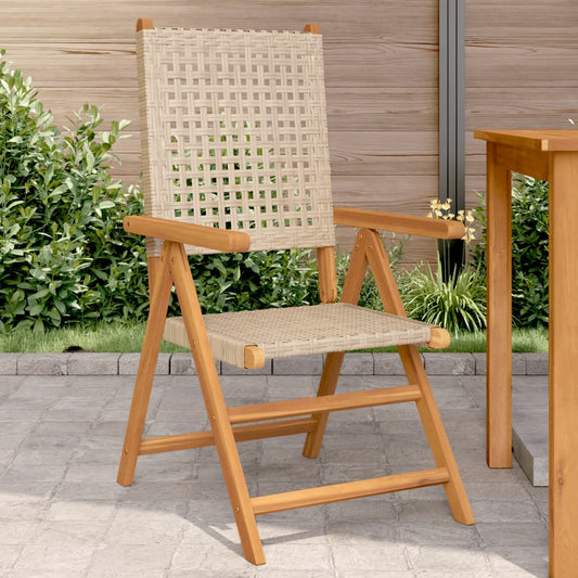 Folding Chairs 2 pcs Beige Solid Wood Acacia and Poly Rattan