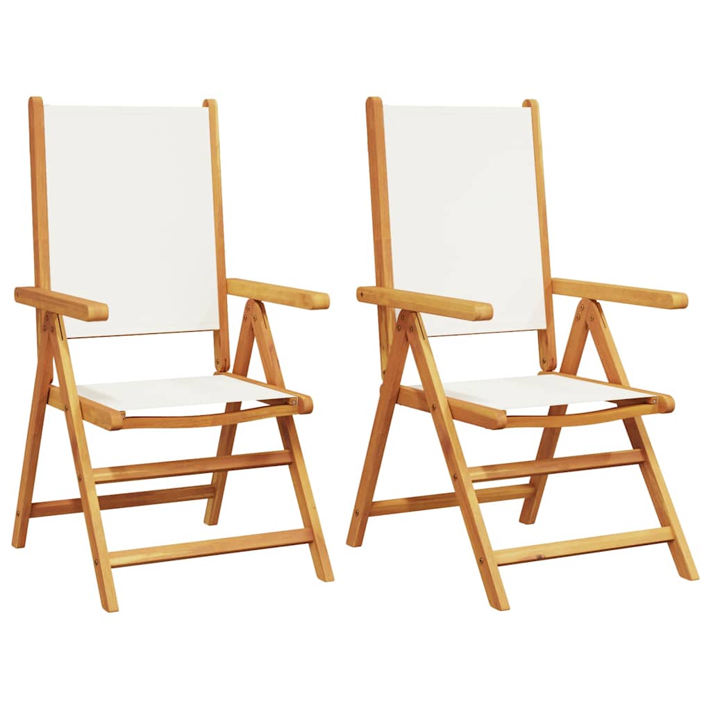 Folding Chairs 2 pcs Cream White Solid Wood Acacia and Fabric