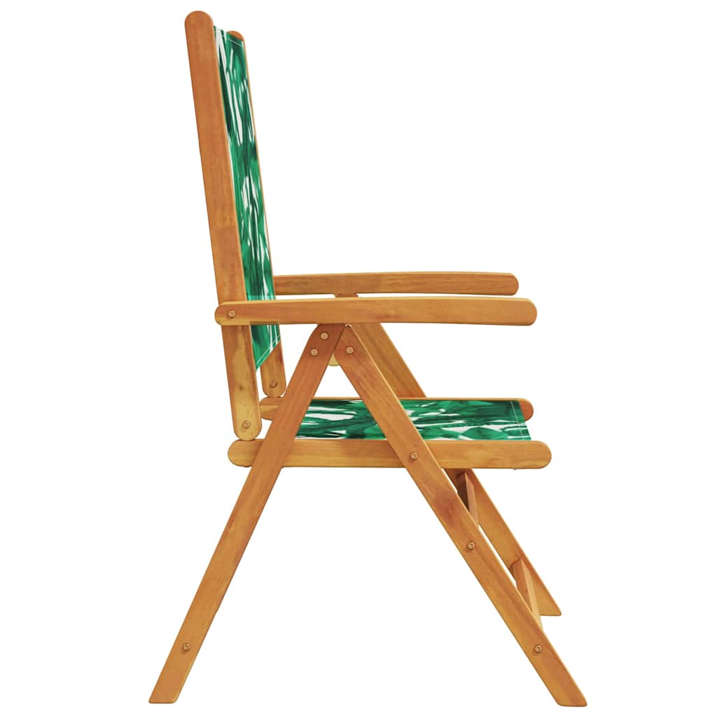 Folding Chairs 2 pcs Leaf Pattern Solid Wood Acacia and Fabric