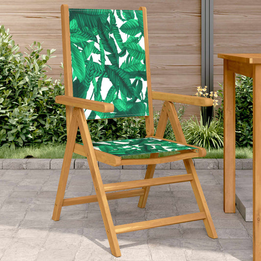 Folding Chairs 2 pcs Leaf Pattern Solid Wood Acacia and Fabric