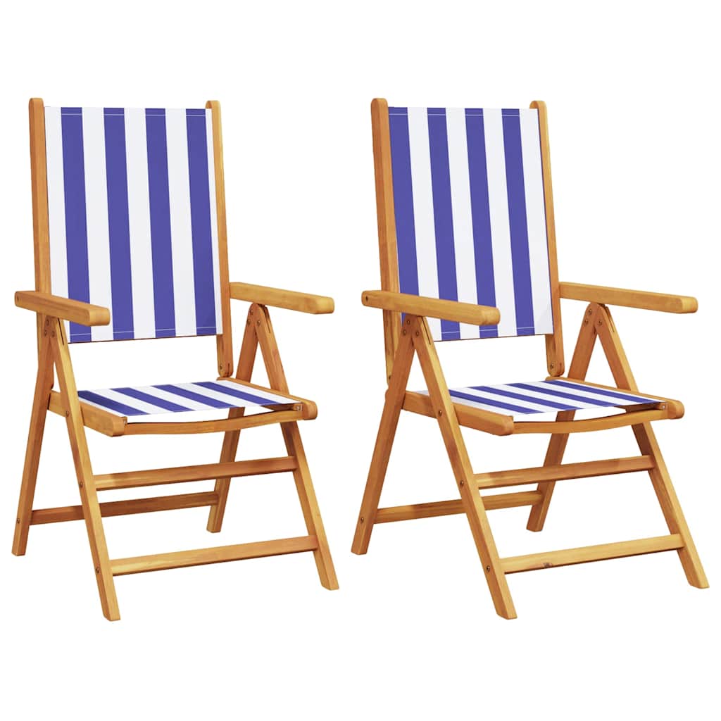Folding Chairs 2 pcs Blue&White Solid Wood Acacia&Fabric