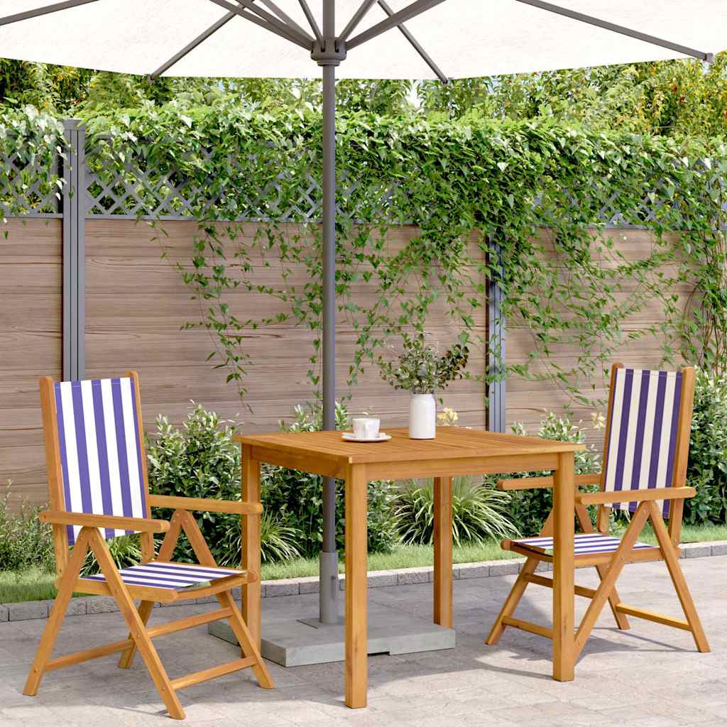 Folding Chairs 2 pcs Blue&White Solid Wood Acacia&Fabric