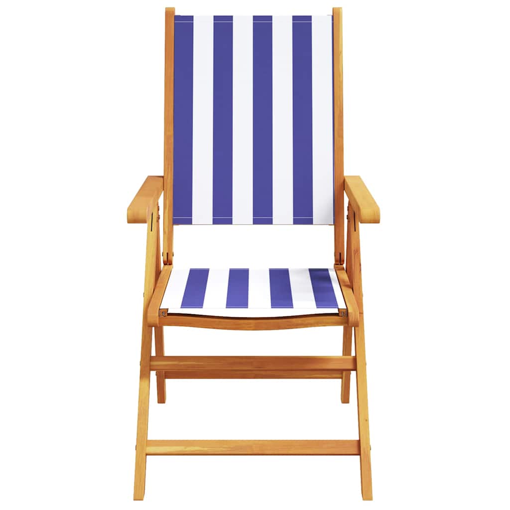 Folding Chairs 2 pcs Blue&White Solid Wood Acacia&Fabric