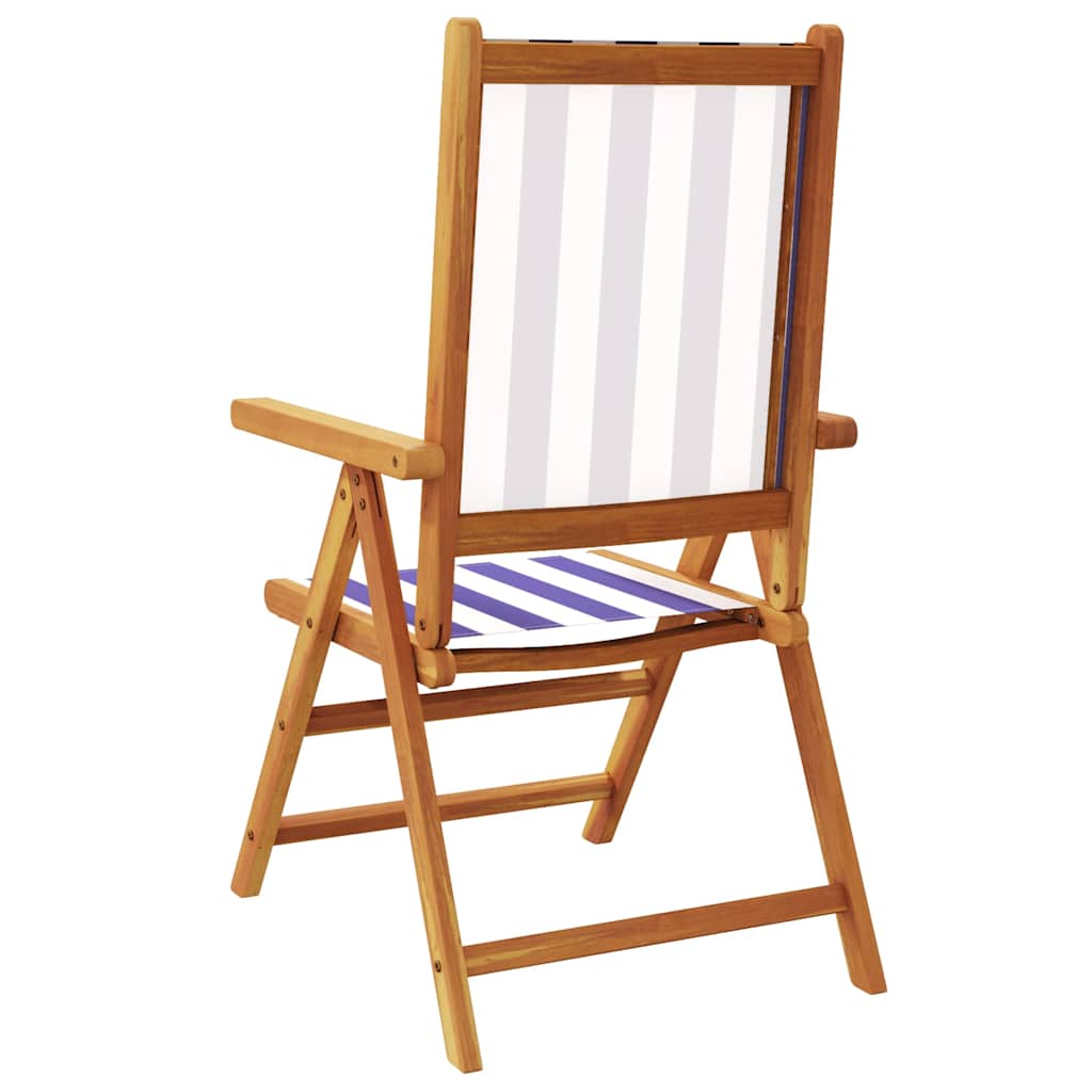 Folding Chairs 2 pcs Blue&White Solid Wood Acacia&Fabric
