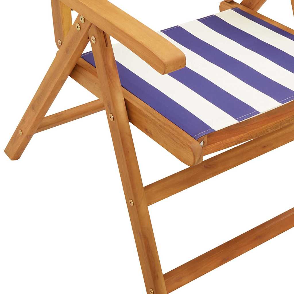 Folding Chairs 2 pcs Blue&White Solid Wood Acacia&Fabric