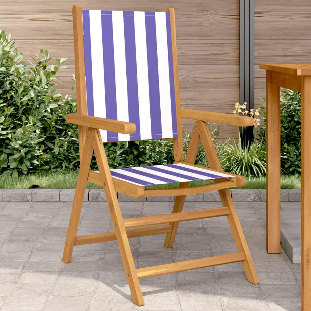 vidaXL Garden Chairs 2 pcs Blue and White Solid Wood Acacia and Fabric