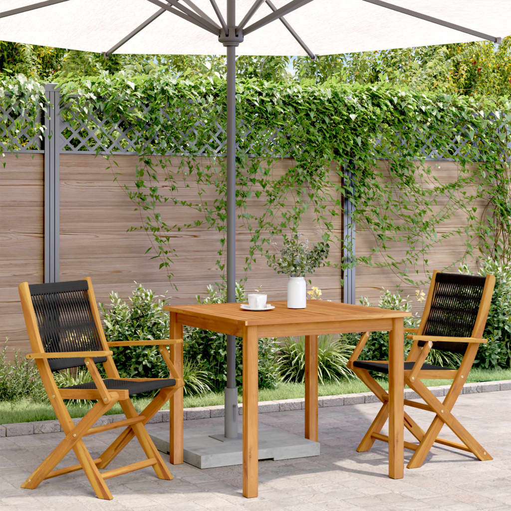 vidaXL Garden Chairs 2 pcs Black Solid Wood Acacia and Polypropylene