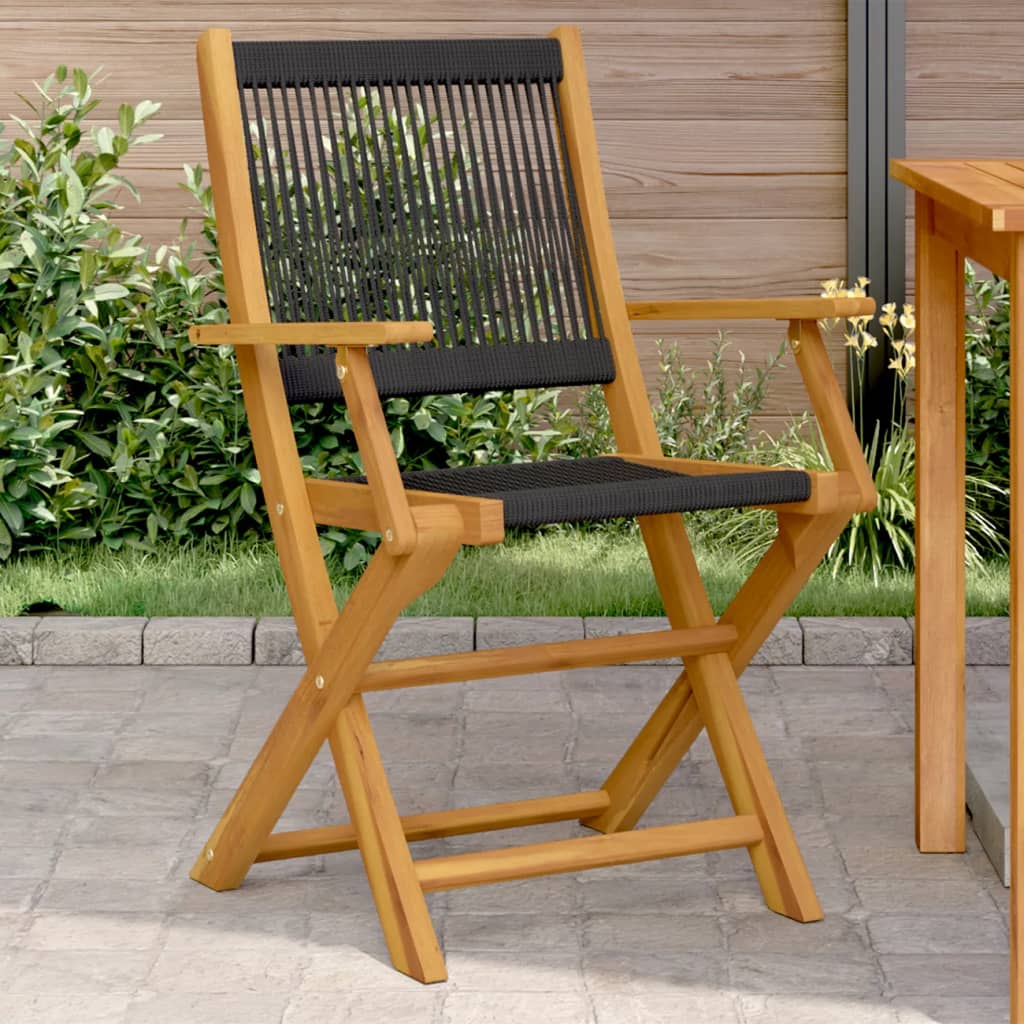 vidaXL Garden Chairs 2 pcs Black Solid Wood Acacia and Polypropylene