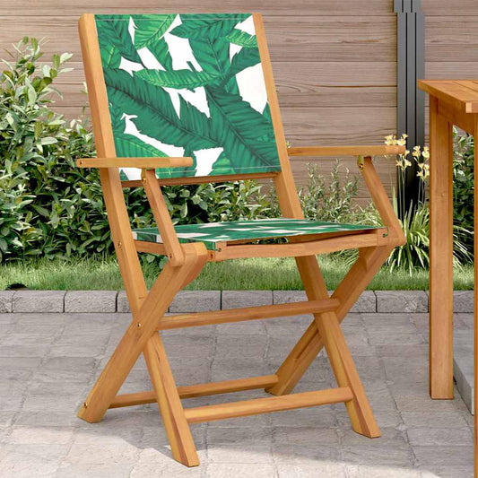 Folding Chairs 2 pcs Leaf Pattern Solid Wood Acacia and Fabric