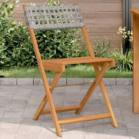 Folding Chairs 2 pcs Grey Solid Wood Acacia and Poly Rattan