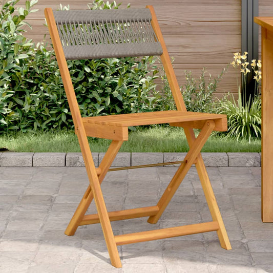 Folding Chairs 2 pcs Grey Solid Wood Acacia and Rope