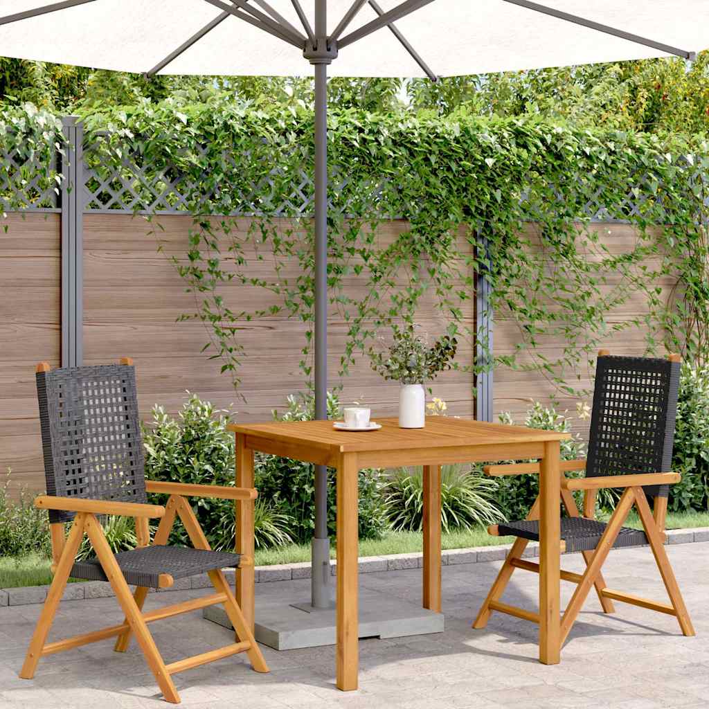 Folding Chairs 2 pcs Black Solid Wood Acacia and Poly Rattan