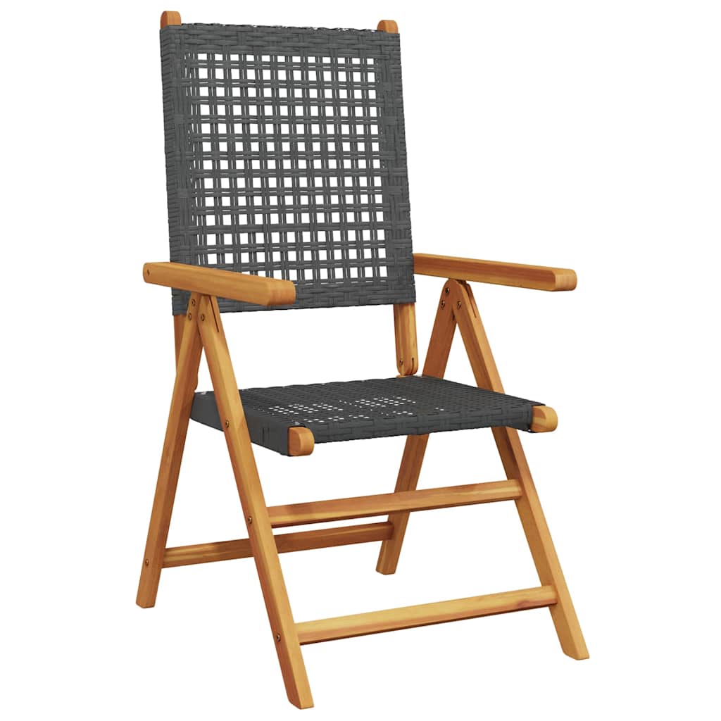 Folding Chairs 2 pcs Black Solid Wood Acacia and Poly Rattan