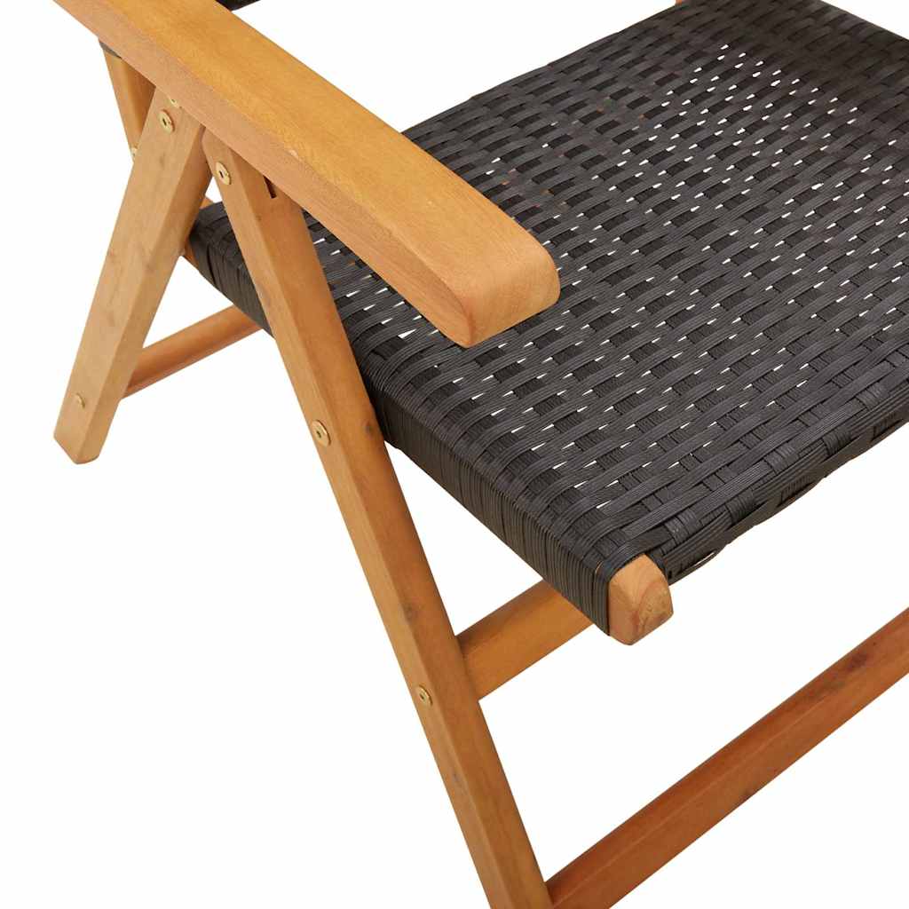 Folding Chairs 2 pcs Black Solid Wood Acacia and Poly Rattan