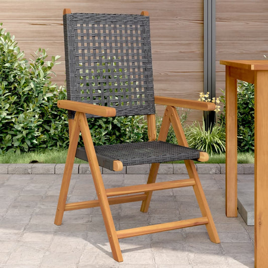 Folding Chairs 2 pcs Black Solid Wood Acacia and Poly Rattan