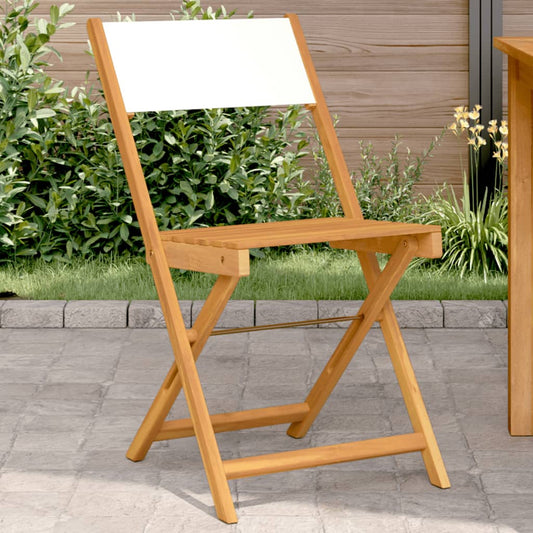 Folding Chairs 2 pcs Cream White Solid Wood Acacia and Fabric