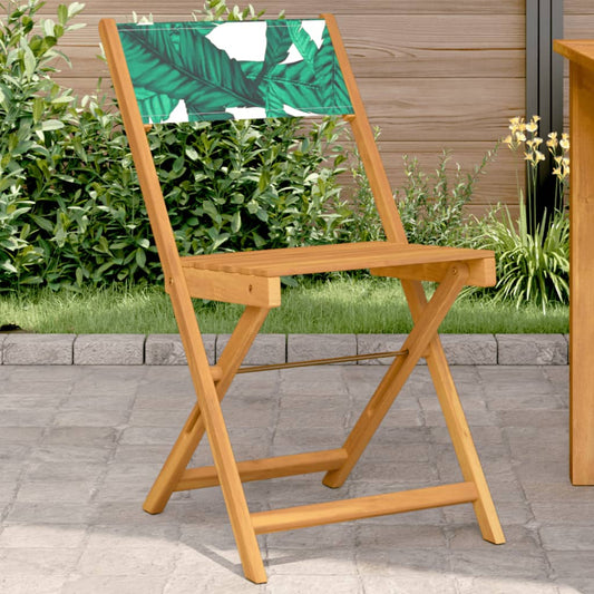 Folding Chairs 2 pcs Leaf Pattern Solid Wood Acacia and Fabric