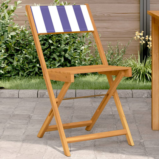 Folding Chairs 2 pcs Blue and White Solid Wood Acacia and Fabric