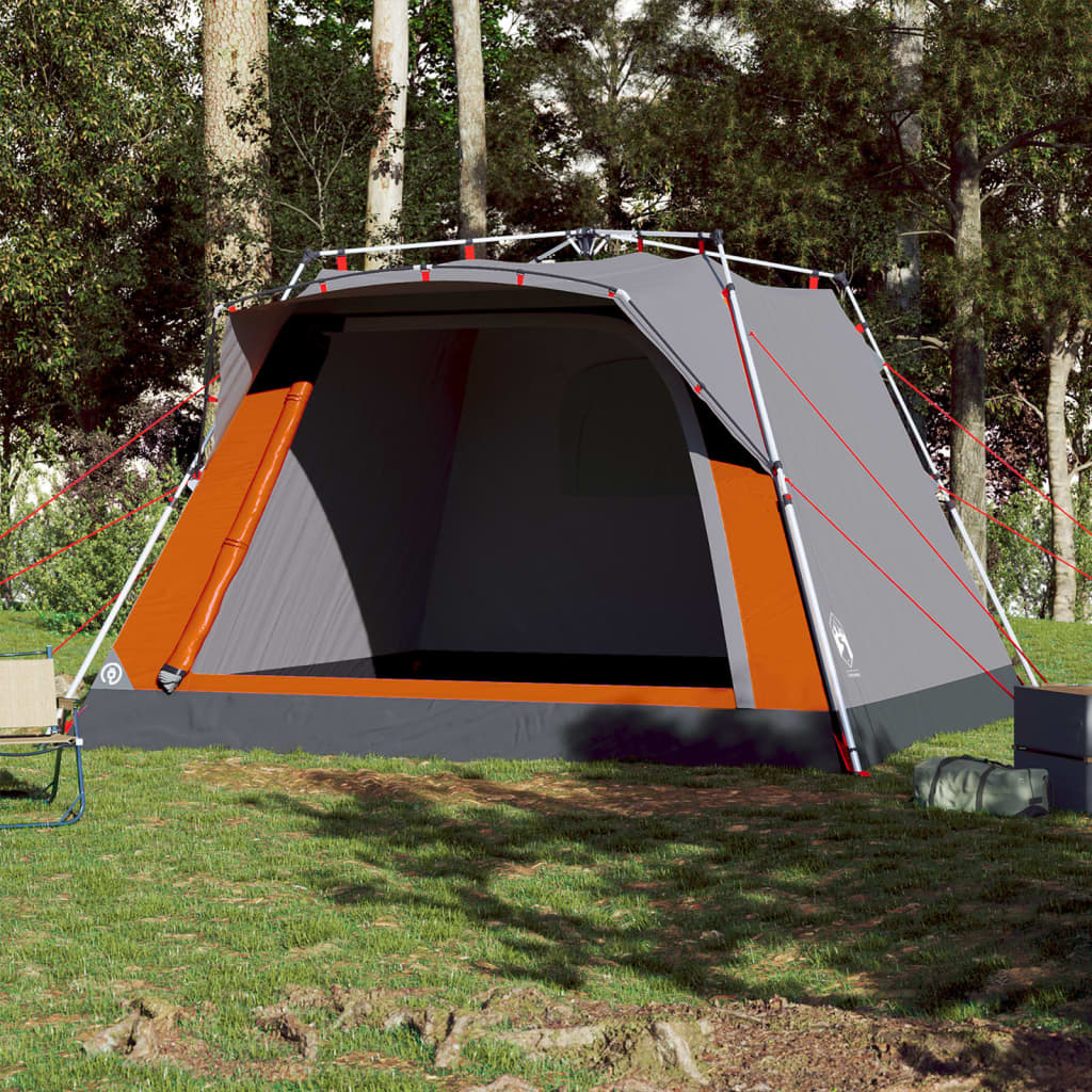 vidaXL Camping Tent Cabin 4-Person Grey and Orange Quick Release