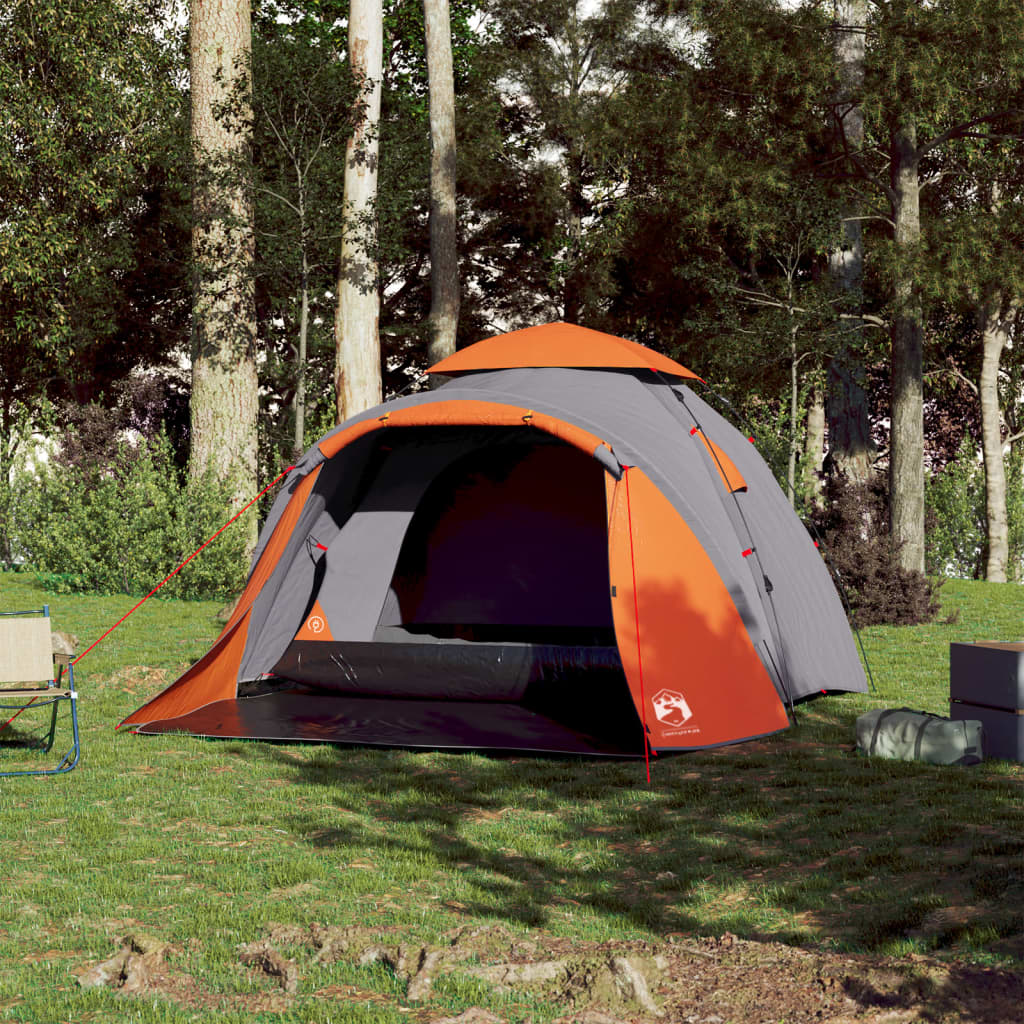 vidaXL Camping Tent Dome 3-Person Grey and Orange Quick Release