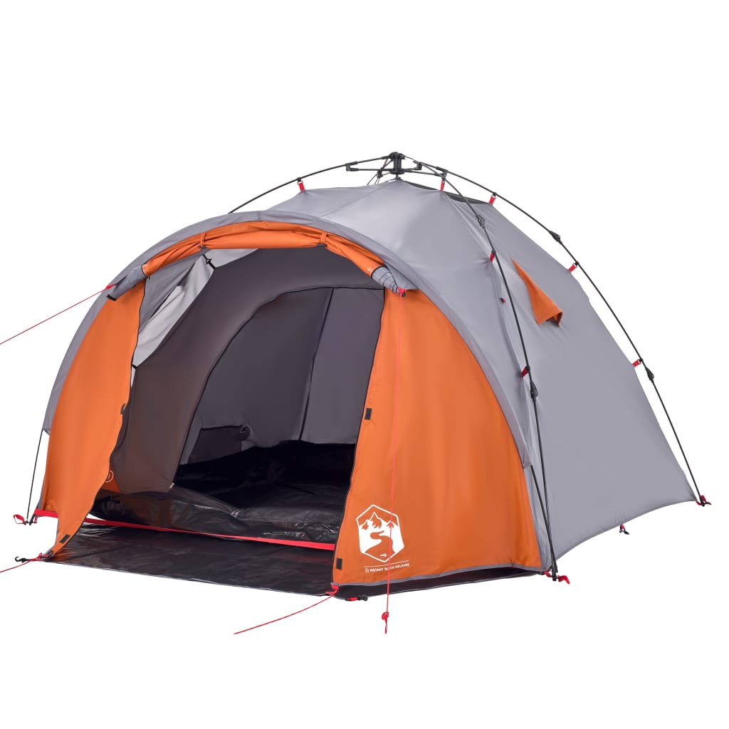 vidaXL Camping Tent Dome 3-Person Grey and Orange Quick Release