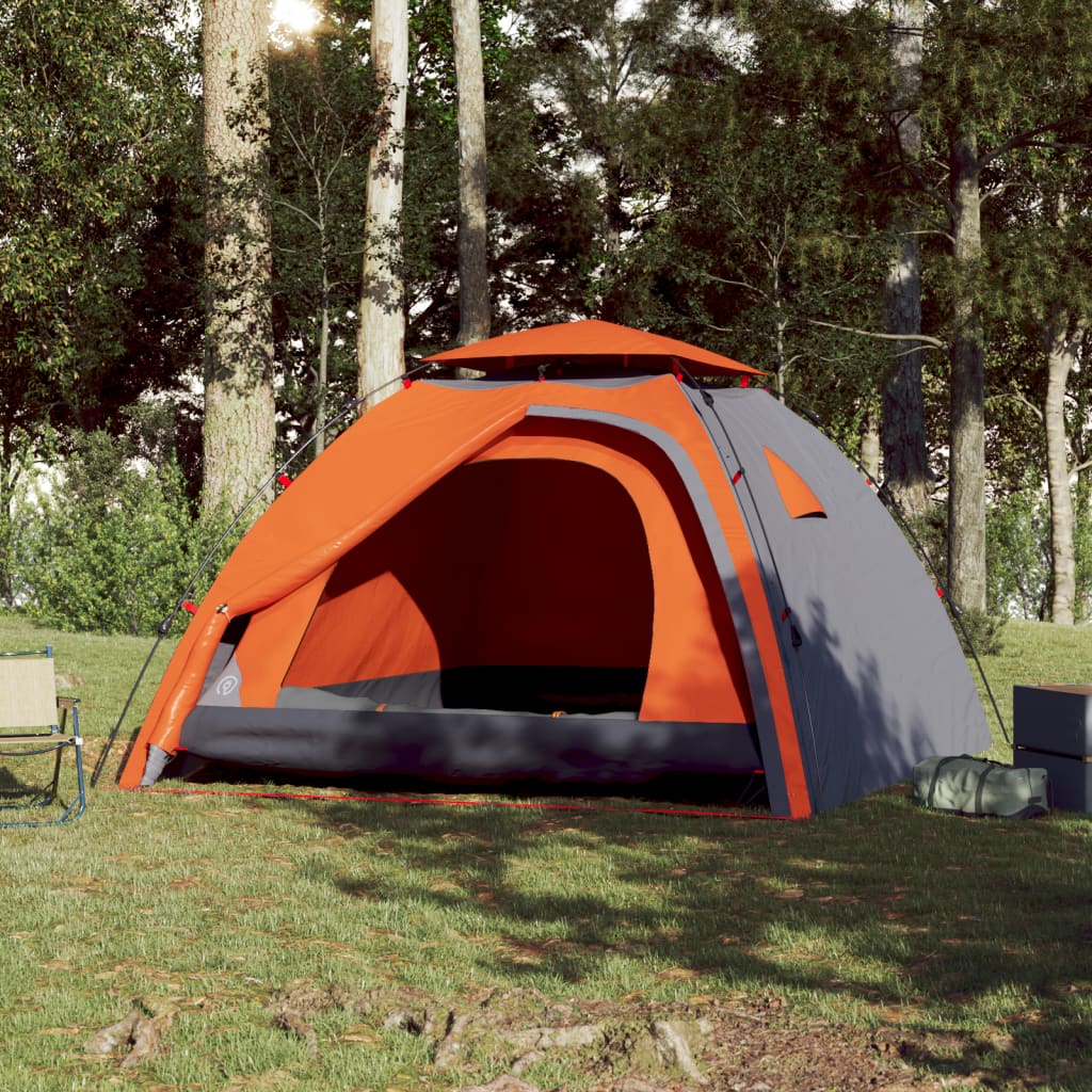 vidaXL Camping Tent Dome 4-Person Grey and Orange Quick Release