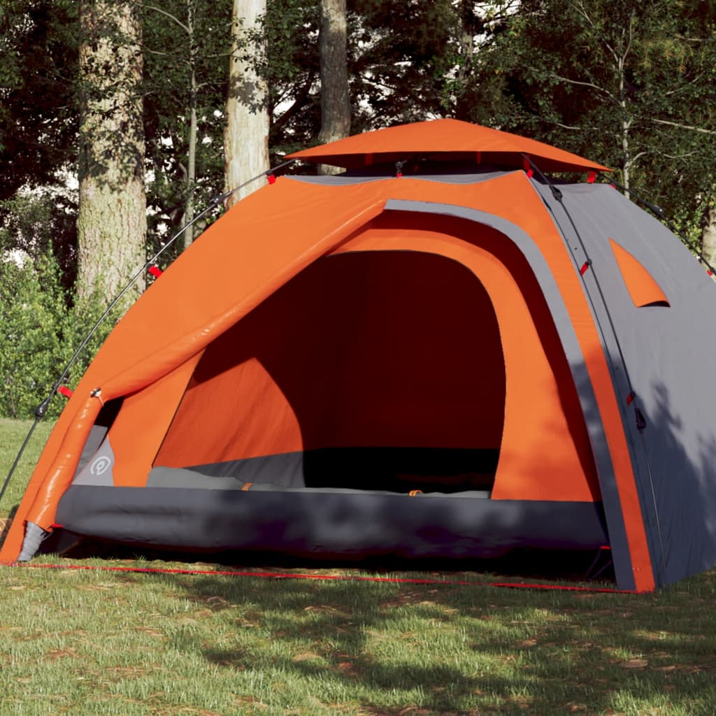 vidaXL Camping Tent Dome 4-Person Grey and Orange Quick Release