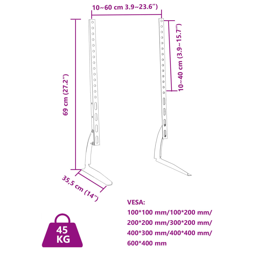 vidaXL TV Stands 2 pcs for 37-75 Inch Screen Max VESA 600x400 mm 45kg