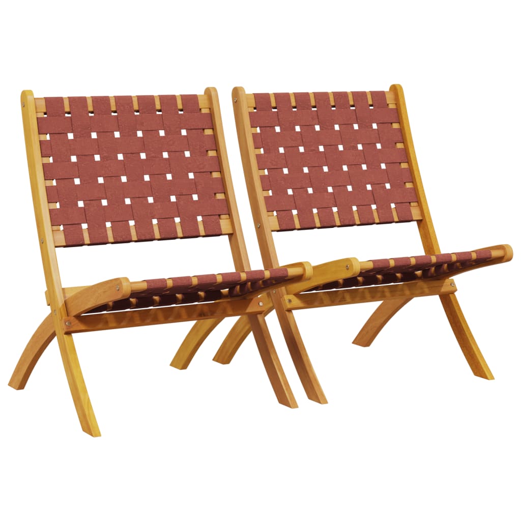 Folding Chairs 2 pcs Red Solid Wood Acacia and Fabric