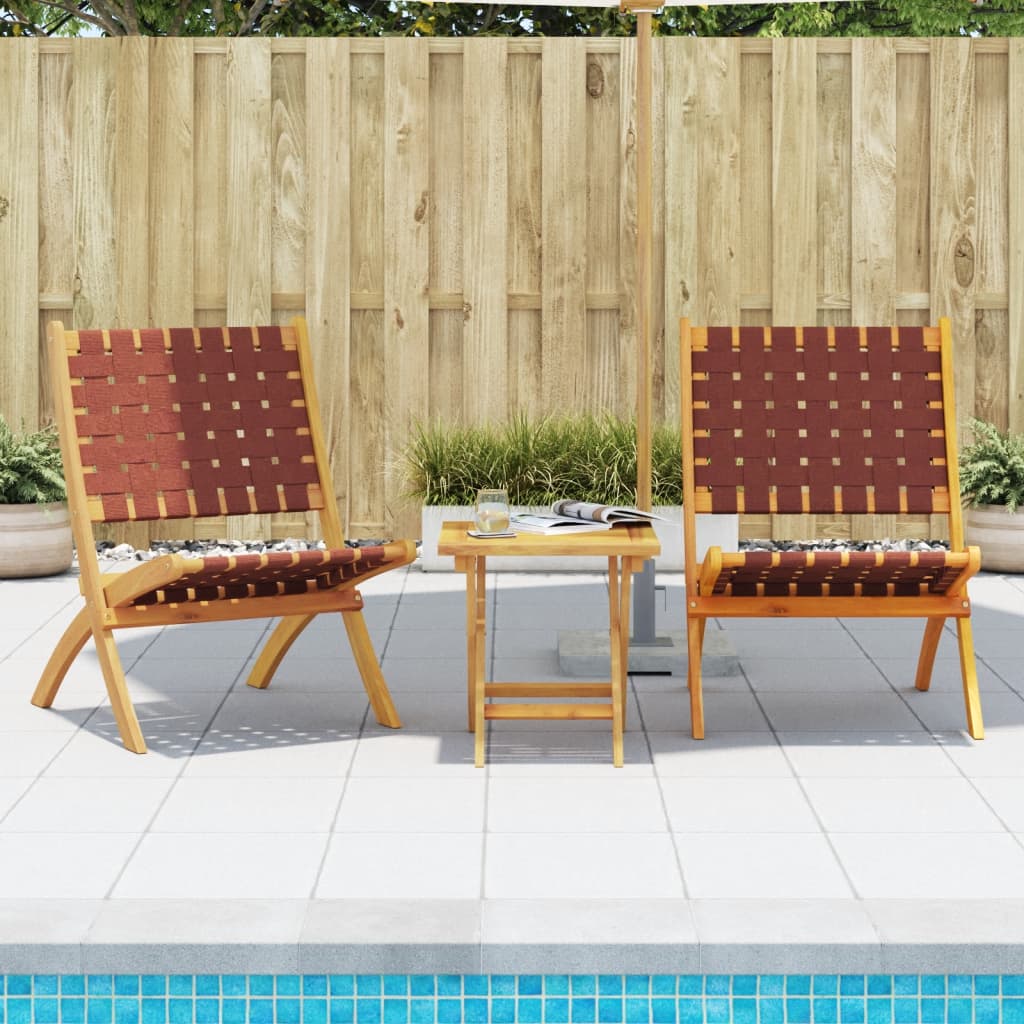 Folding Chairs 2 pcs Red Solid Wood Acacia and Fabric