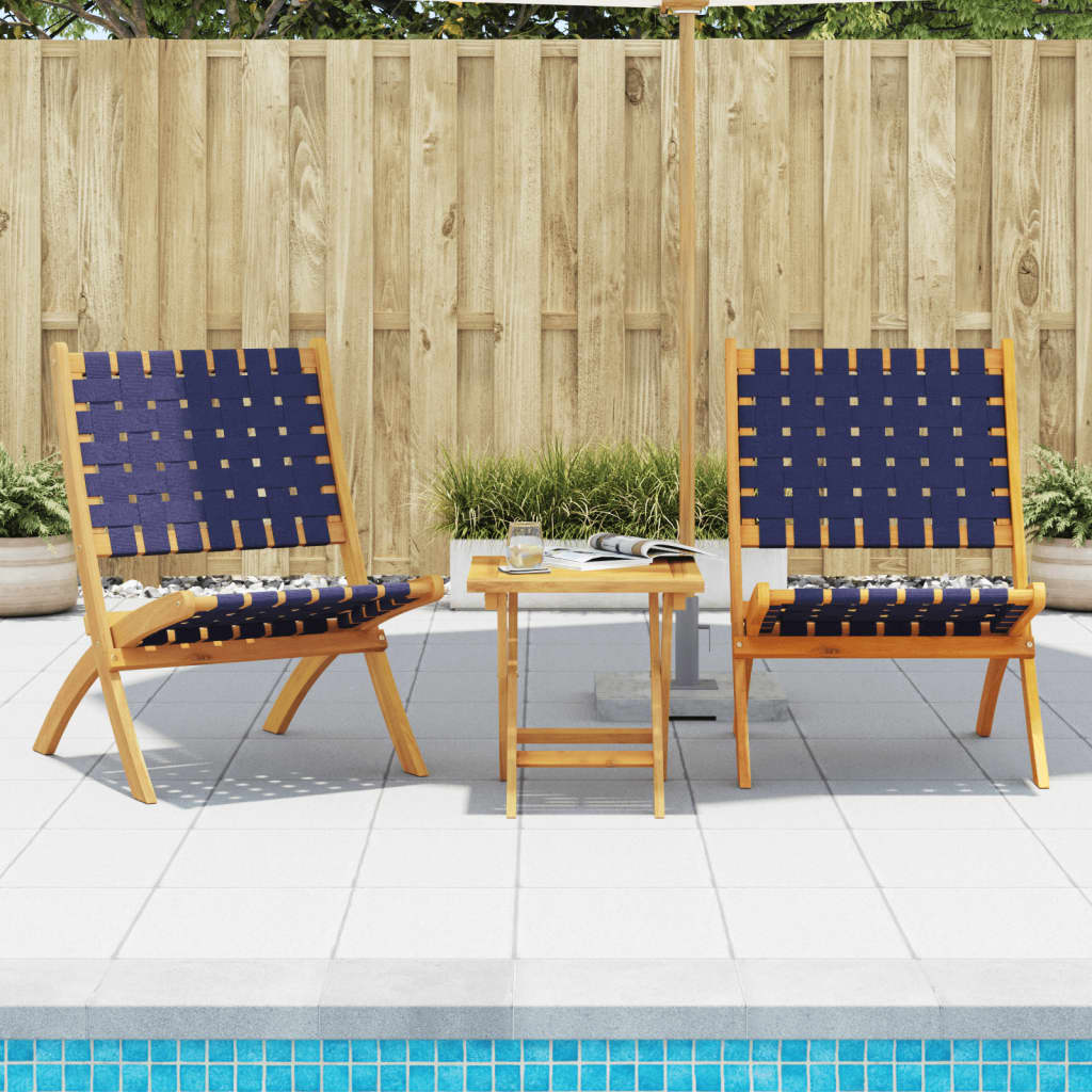 Folding Chairs 2 pcs Dark Blue Solid Wood Acacia and Fabric