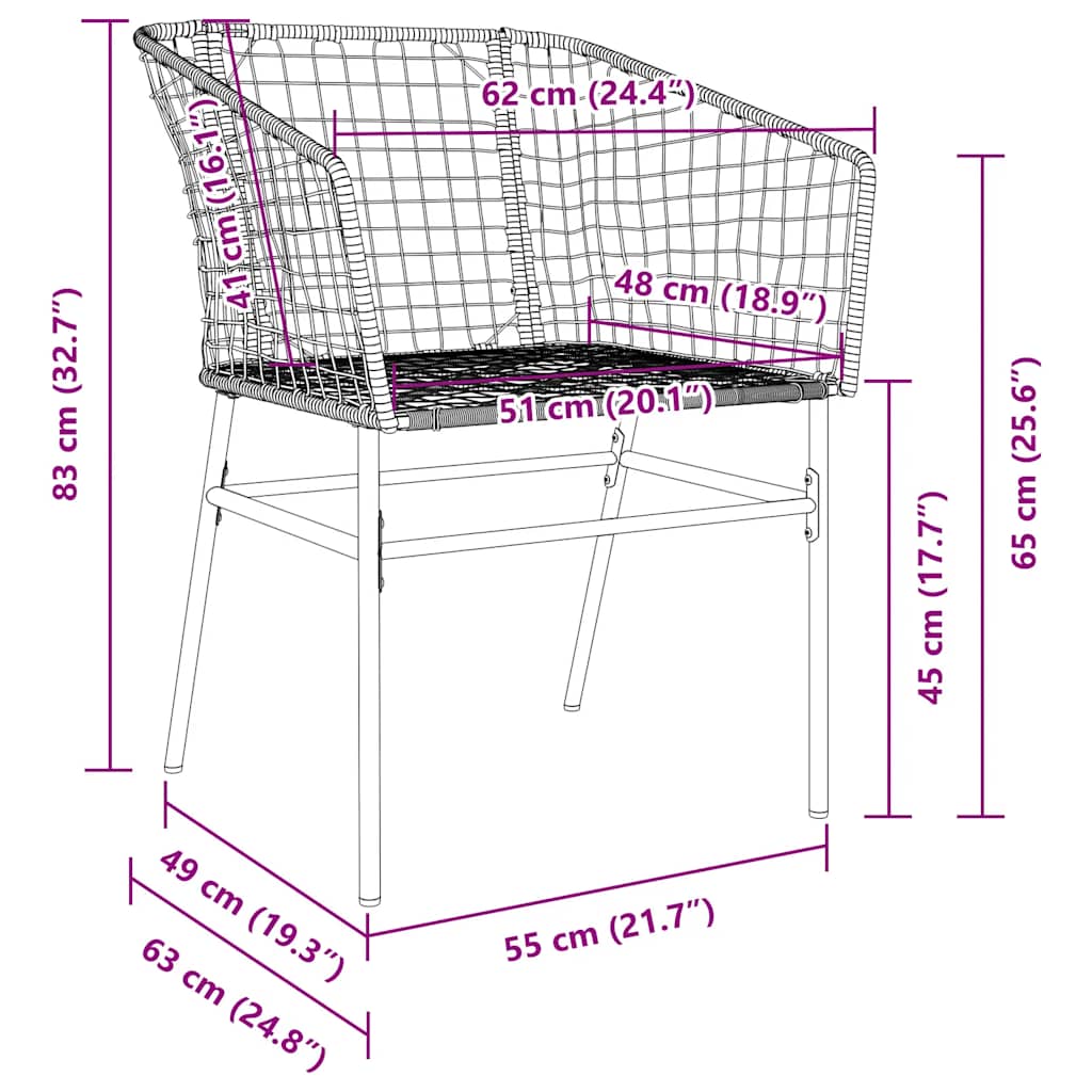 Garden Chair | Black | PE Rattan, Powder-Coated Steel | Durable