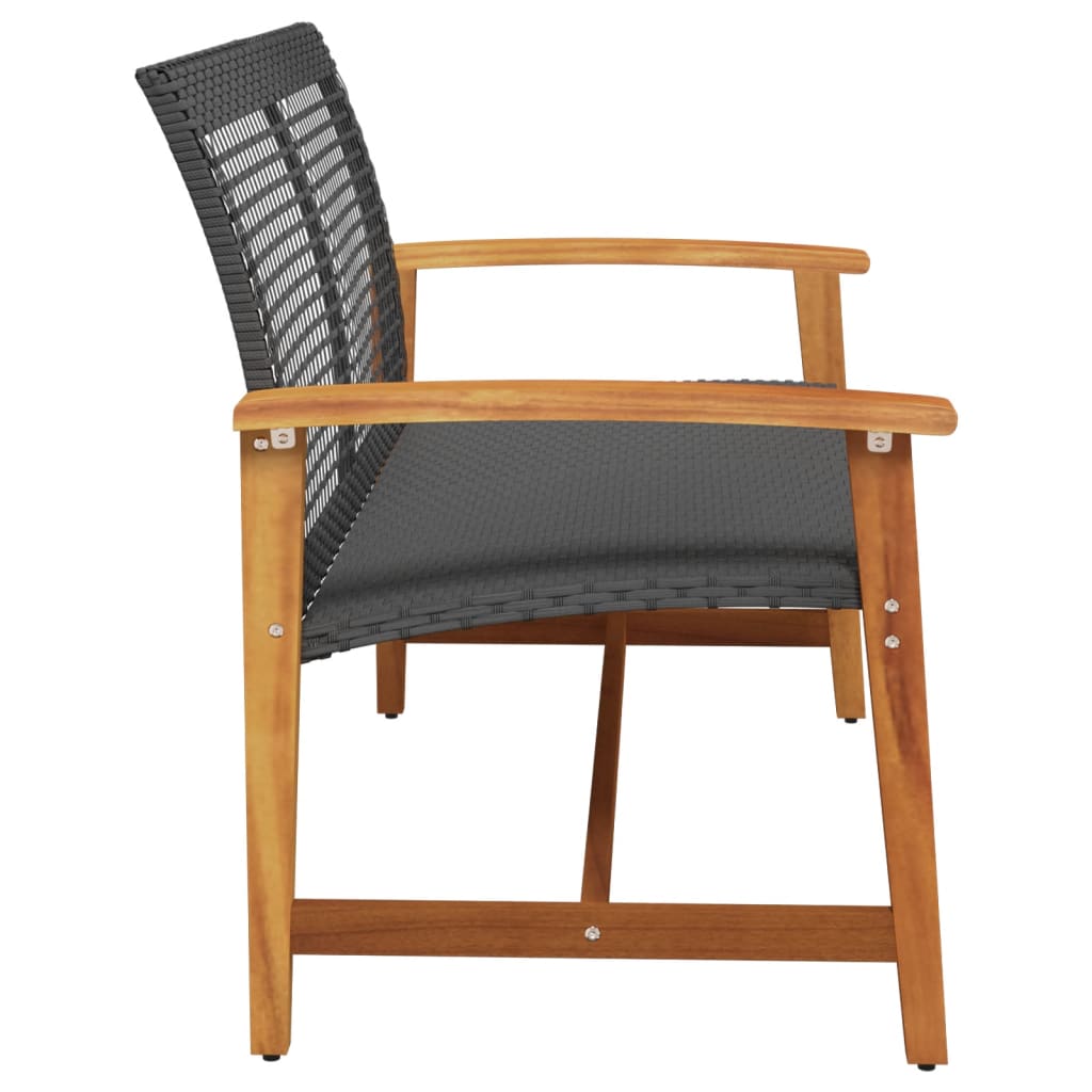 Garden Bench Black 112 cm Poly Rattan and Acacia Wood