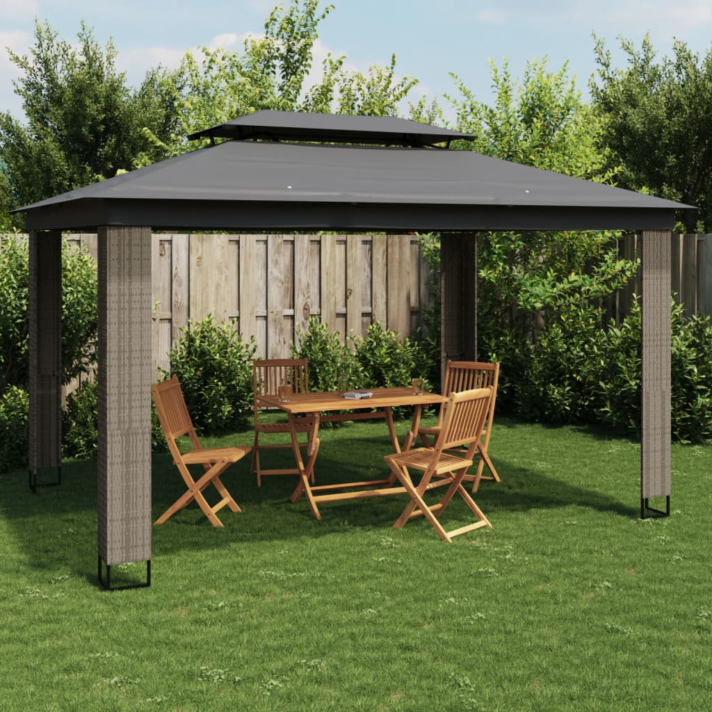 vidaXL Gazebo with Double Roof Anthracite 3.94x2.96 m Steel