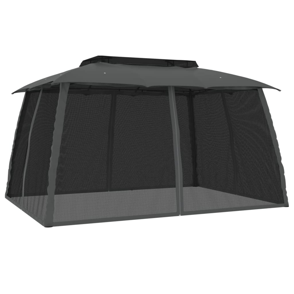 vidaXL Gazebo with Double Roof and Mesh Walls Anthracite 3.93x2.93 m Steel